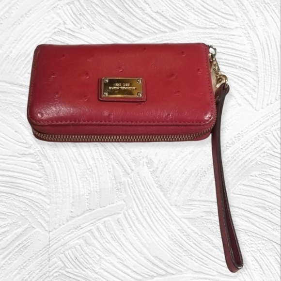 Michael Kors Ostrich Leather Wallet Wristlet Red - Picture 1 of 5
